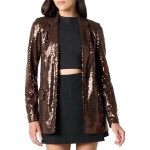 The Drop Women's Blake Long Blazer, Chocolate Sequins, Size XL